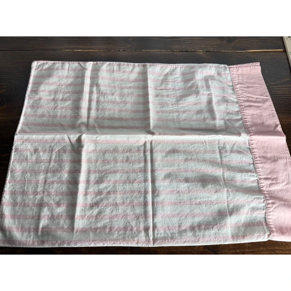 VTG Pepperell Pink White Striped Pillowcase Set 2 Fine Muslin 100% Cotton USA